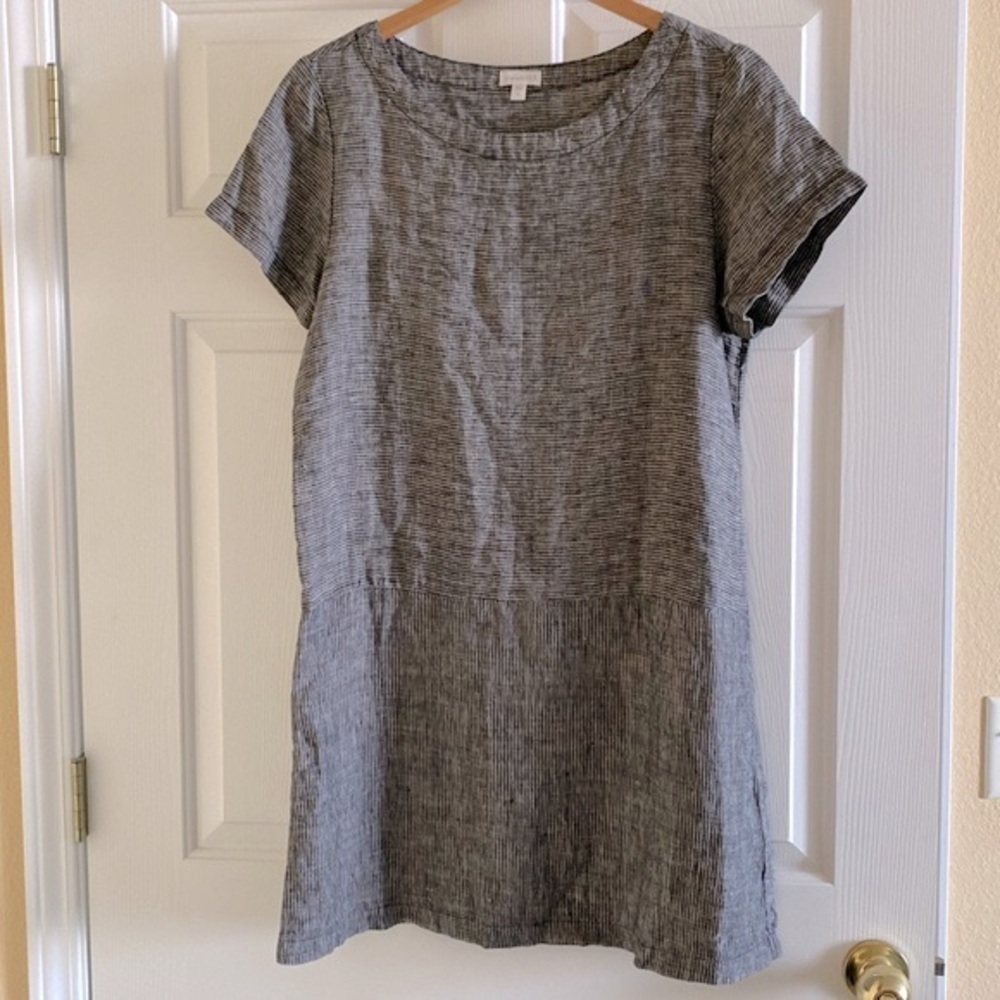 Garnet Hill Linen Popover Shift Dress Women’s 12  Lagenlook minimalist Neutral